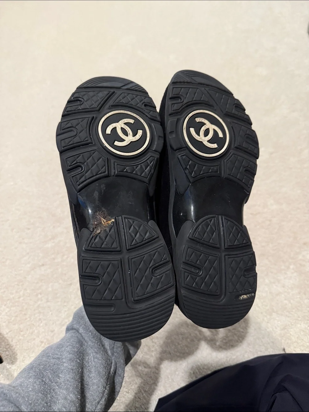 Chanel Tweed Velour and Leather Sneakers